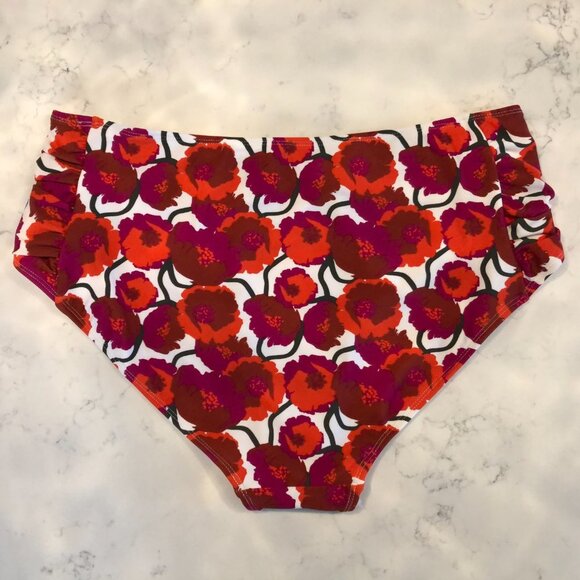Jones New York Floral Bikini Bottoms w Side Ruching Purple Orange Brown Size L - Picture 3 of 8